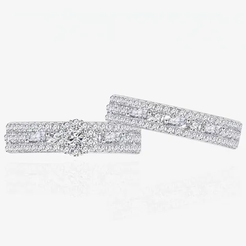 Luxury 925 Sterling Silver Zirconia Ring Set For Women Micro Pave Rhinestone Stacking Ring Wedding Party Fashion Jewelry Gift