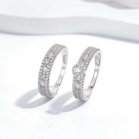 Luxury 925 Sterling Silver Zirconia Ring Set For Women Micro Pave Rhinestone Stacking Ring Wedding Party Fashion Jewelry Gift