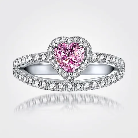 Anello in Argento Sterling 925 a Forma di Cuore con Strass per Donna Rosa Bianco Scintillante Doppia Fascia Gioielli