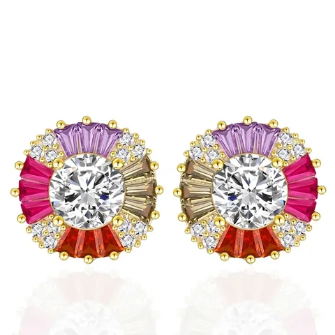 925 Sterling Silver Colorful Zirconia Stud Earrings For Women Multi-color Geometric Inlaid Fashion Jewelry Party Gift