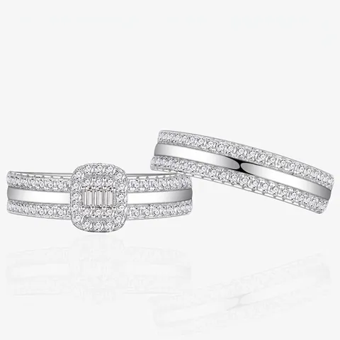 925 Sterling Silver Zirconia Stackable Double Rings Creative Geometric Electroplated Couple Rings Wedding Jewelry For Women