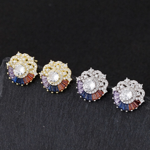 925 Sterling Zilveren Regenboog Wolk Oorknopjes Met Gekleurde Zirkonia Micro Pave Zonnestraal Oorbellen Voor Dames Sieraden