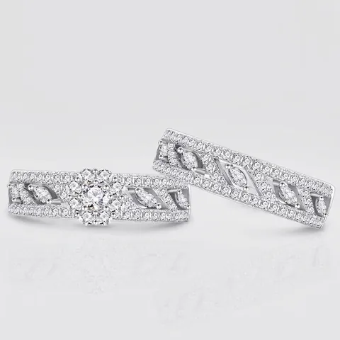 Luxe 925 Sterling Zilveren Ringenset Voor Dames Geometrisch Vierkant Bloemencluster Ingelegde Zirconia Mode Sieraden Cadeau