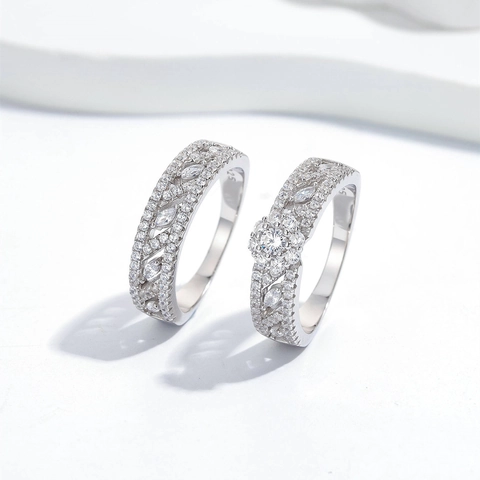 Luxe 925 Sterling Zilveren Ringenset Voor Dames Geometrisch Vierkant Bloemencluster Ingelegde Zirconia Mode Sieraden Cadeau