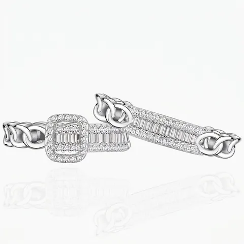 925 Sterling Silver Chain Link Stackable Ring Set For Women Baguette Round Zirconia Inlaid Electroplated Finger Rings Jewelry Gift
