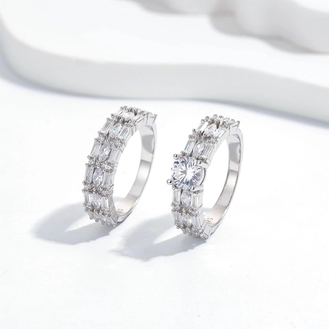 925 Sterling Silver Stacking Rings With Round Zirconia Sparkly Geometric Style For Women Trendy Luxurious Jewelry Gift