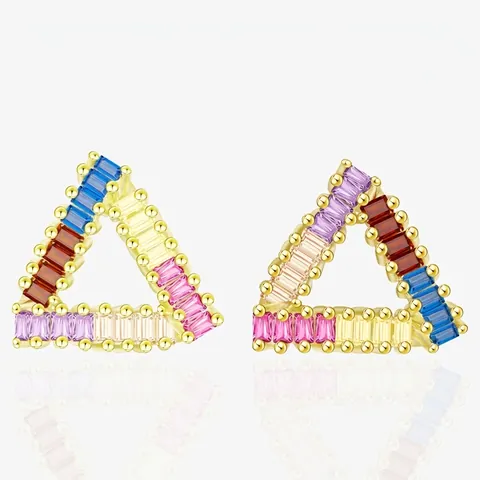 925 Sterling Zilveren Driehoek Regenboog Zirconia Oorknopjes Voor Vrouwen Baguette Geslepen Geometrische Sieraden