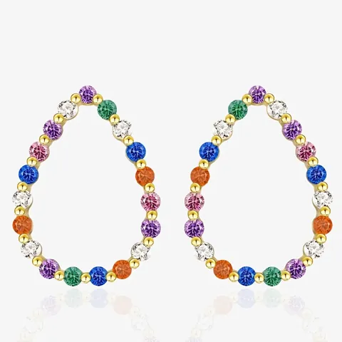 925 Sterling Silver Teardrop Stud Earrings For Women Multi-Colored Zirconia Inlaid 18K Gold Plated Personalized Ear Jewelry