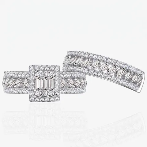 S925 Sterling Silver Geometric Stacking Ring Set For Women Halo Rectangular Zirconia Micro-set Finger Jewelry Engagement