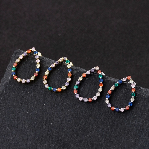 925 Sterling Silver Teardrop Stud Earrings For Women Multi-Colored Zirconia Inlaid 18K Gold Plated Personalized Ear Jewelry