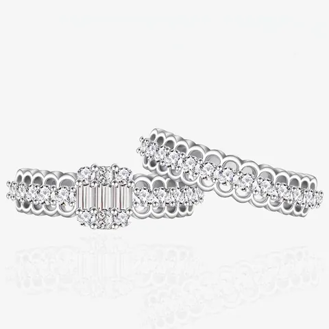 925 Argento Sterling Anelli per Donna Motivo Pizzo Taglio Smeraldo Strass Doppi Anelli Sovrapponibili Retro Fascia Traforata Gioielli
