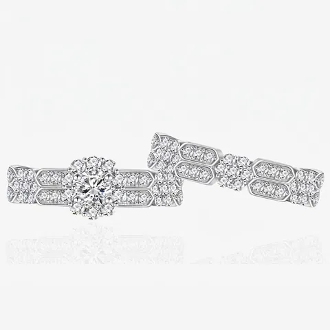 Anillo Apilable de Plata de Ley 925 para Mujer Circonia Micro Incrustada Geométrico Redondo Racimo de Flores Joyería