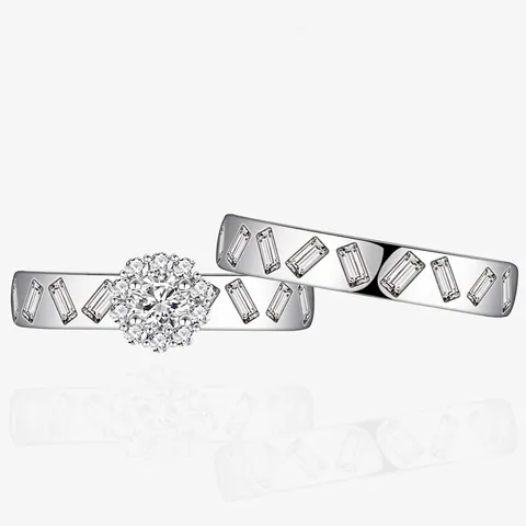 925 Sterling Silver Zirconia Ring Set For Women Halo Round Baguette Cut Stacking Rings Geometric Personalized Jewelry Gift