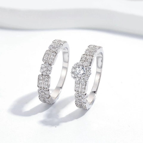 Anillo Apilable de Plata de Ley 925 para Mujer Circonia Micro Incrustada Geométrico Redondo Racimo de Flores Joyería