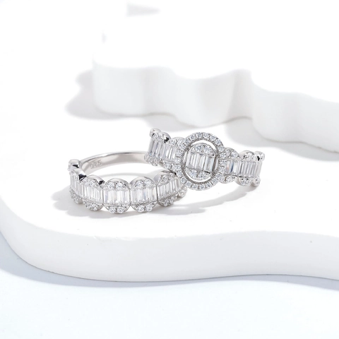 925 Sterling Zilver Ovaal Baguette Zirconia Stapelbaar Ring Set Voor Vrouwen Geometrisch Golf Pavé Bruiloft Sieraden