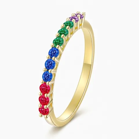 925 Sterling Silver Rainbow Zirconia Ring Minimalist Thin Eternity Band Gold Silver Plated Trendy Women Jewelry Finger Ring