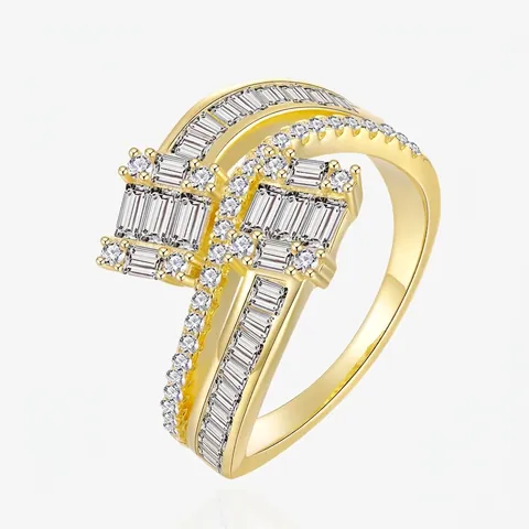 Elegant 925 Sterling Silver Zirconia Wavy Texture Overlap Bypass Ring For Women Luxurious Fine Jewelry Finger Ring Gift