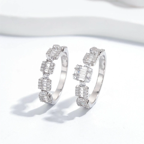 925 Sterling Silver Geometric Stackable Ring Set For Women Inlaid Zirconia Eternity Band Wedding Engagement Rings Jewelry