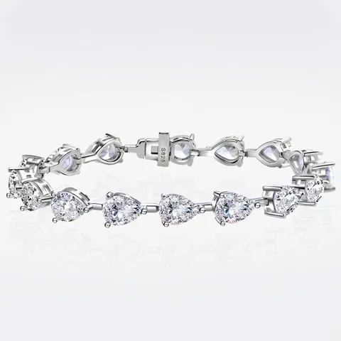 Élégant Bracelet Tennis en Argent Sterling 925 avec Strass Taille Poire pour Femme Bijoux de Main Scintillants