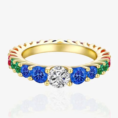 Original Design S925 Sterlingsilber Regenbogen Ring Für Damen Geometrische Mehrfarbige Zirkonia Eingelegt Brilliant Schliff Hochzeit Schmuck