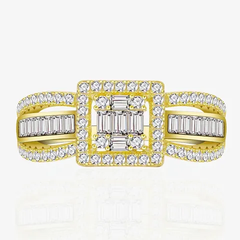 Luxury 925 Sterling Silver Zirconia Ring For Women Fashion Geometric Square Pave Inlaid Gold Silver Plated Finger Ring Jewelry