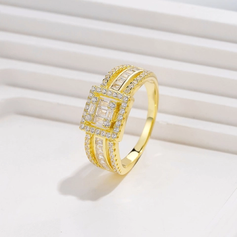 Luxury 925 Sterling Silver Zirconia Ring For Women Fashion Geometric Square Pave Inlaid Gold Silver Plated Finger Ring Jewelry
