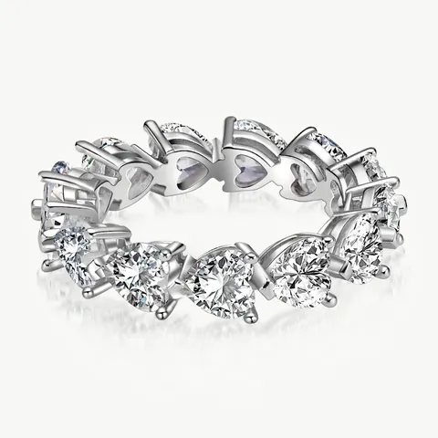 Anello Eternity a Cuore in Argento Sterling 925 per Donna con Strass Luccicante Anello da Dito Regalo Romantico Gioielli