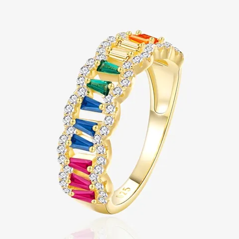 925 Sterlingsilber Regenbogen Zirkonia Ring Für Damen Hohlnetz Eingelegt Baguette Schliff Bunte Zirkonia Mode Statement Schmuck