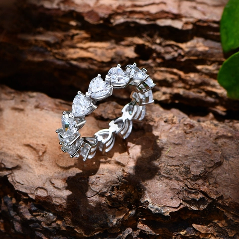 Anello Eternity a Cuore in Argento Sterling 925 per Donna con Strass Luccicante Anello da Dito Regalo Romantico Gioielli