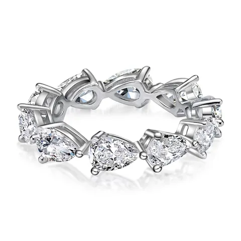 925 Sterlingsilber Birnenschliff Eternity Ring Wassertropfenform Strass Eingelegter Modering Eleganter Schmuck Für Damen Geschenk