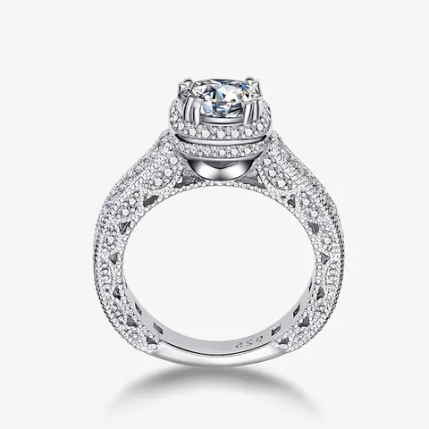 925 Sterling Silver Zirconia Ring Luxury Round High Carbon Stone Engagement Wedding Ring For Women Fine Jewelry