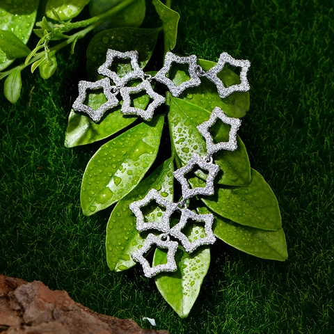 925 Sterling Silver Star Dangle Earrings Women Elegant Long Hollow Zirconia Drop Earrings Fashion Jewelry Wedding Gift