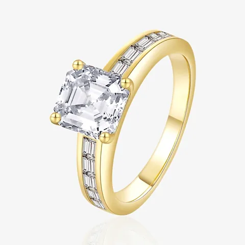 925 Sterling Silver Asscher Cut Rhinestone Ring For Women 14K Gold Plated Geometric Fashion Jewelry Finger Ring Gift