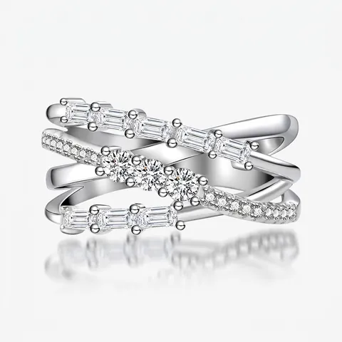 925 Sterling Silver Bamboo Style Multi-Layer Wrapped Ring Fashion Geometric Zirconia Inlaid Finger Ring Jewelry For Women