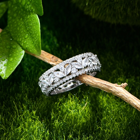 925 Sterlingsilber Marquise Pflaster Ring Für Damen Luxuriös Weißgold Vergoldet Strass Reihe Fingerring Schmuck Geschenk