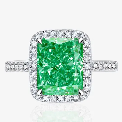 925 Sterling Silver Radiant Cut Color Gemstone Ring For Women Luxury Inlaid Rhinestone Cocktail Party Finger Ring Jewelry