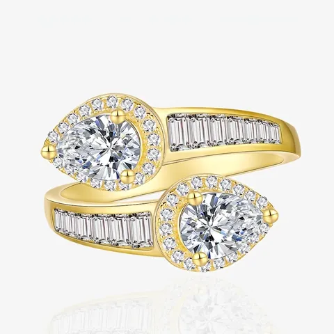 925 Sterling Silver Teardrop Ring For Women Pear Cut Rhinestone Bypass Open Adjustable Finger Ring Fashion Personalized Jewelry