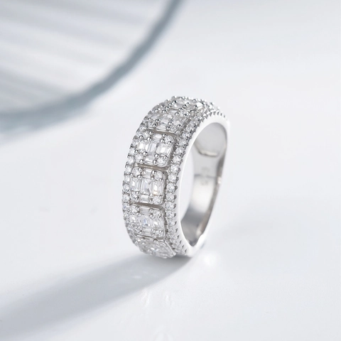 Bague en Argent Sterling 925 Micro Pavé Zirconia Carré pour Femmes Plaqué Or 14K Large Bande Bijoux Géométriques de Luxe