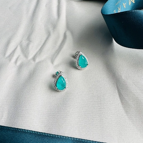 Orecchini a Bottone Halo in Argento Sterling 925 Con Smeraldo Sintetico Taglio a Pera Per Donna Gioielli Di Lusso Con Pietre Verdi