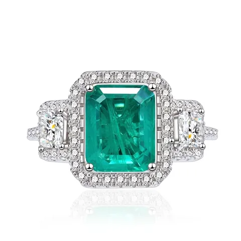 Vintage 925 Sterlingsilber Smaragdschliff Grüne Strass Ring Für Damen Luxus Halo Verlobung Hochzeit Schmuck