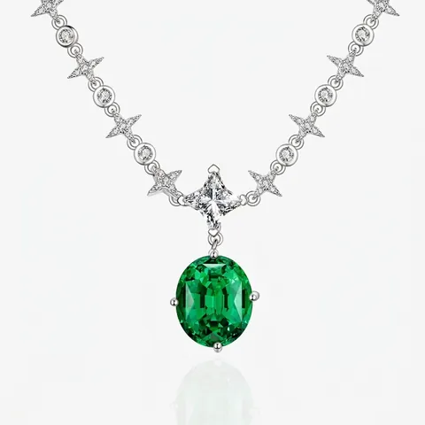 Elegante 925 Sterlingsilber Simulation Smaragd Anhänger Halskette Für Damen Sternkette Oval Strass Eingelegt Modeschmuck