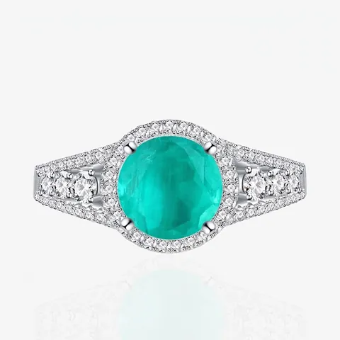 Elegant 925 Sterling Silver Round Paraiba Simulated Gemstone Ring Rhinestone Inlaid Fashion Jewelry For Women Wedding Jewelry