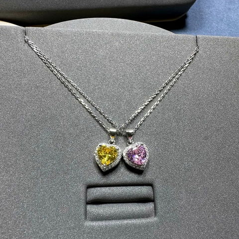 Luxus 925 Sterlingsilber Herz Anhänger Halskette Gelb Rosa Zirkonia Halo Schlüsselbein Kette Mode Schmuck Für Damen Geschenk