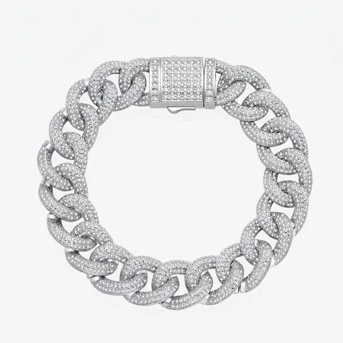 Bracciale Catena Maglia Cubana Iced Out in Argento Sterling 925 Hip Hop per Uomo Donna con Micro Zirconia Gioielli Street