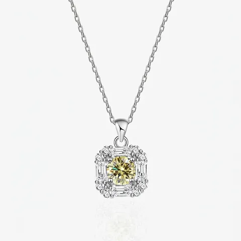 925 Sterlingsilber Quadratischer Halo Zirkonia Anhänger Halskette Für Damen Eleganter Gelber Rosa Schmuck Mode Schlüsselbeinkette