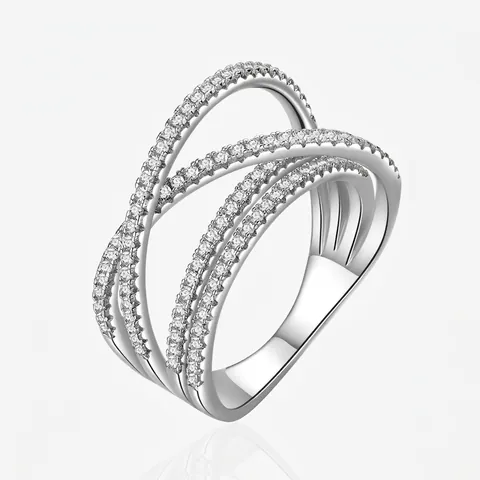 925 Sterling Zilver Meerlaagse Gekruiste Ringen Voor Vrouwen Zirconia Micro Pave Mode Sieraden Platina Vergulde Geometrische Ring