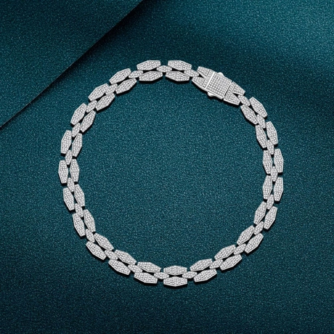 Bracciale in Argento Sterling 925 con Zirconia Hip Hop Iced Out Hexagon Geometric Link Bracelet Per Uomo Donna Gioielli alla Moda Regalo