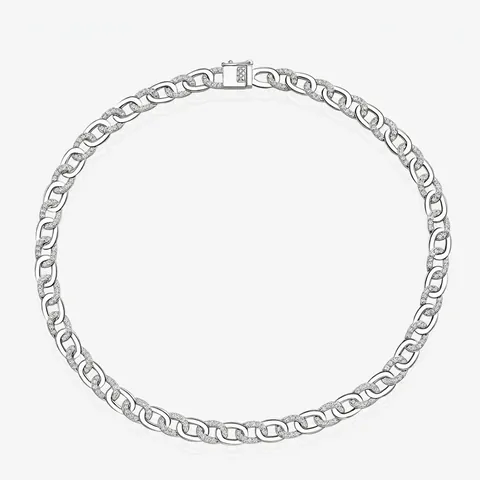 Lussuosa Collana a Maglia Cubana in Argento Sterling 925 per Donna Collana a Catena con Micro Pavé di Zirconia Gioielli