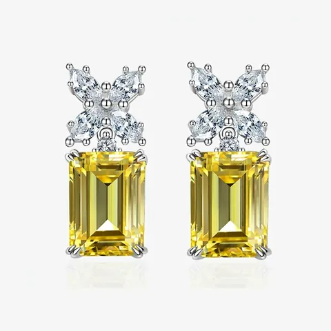 925 Sterlingsilber Smaragdschliff Gelb Weiß Strass Ohrstecker Für Damen Elegant Geometrisch Eingelegt Hochwertiger Schmuck Geschenk