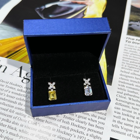925 Sterlingsilber Smaragdschliff Gelb Weiß Strass Ohrstecker Für Damen Elegant Geometrisch Eingelegt Hochwertiger Schmuck Geschenk